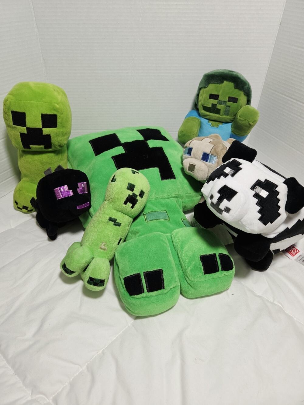 Lot of 7 Minecraft Character Plushies Zombie Creeper Panda